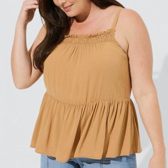 NEW NWT TORRID 3 Plus Size Crinkle Gauze Sleeveless Crochet Tank Tan Brown ish - Picture 1 of 13